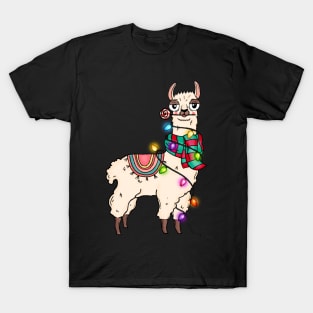 Funny Llama Wrapped in Christmas Lights Llama Lover Xmas Gift T-Shirt